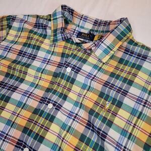 Polo Ralph Lauren Shirt Mens XL Short Sleeve Button Plaid Preppy Logo Pocket
